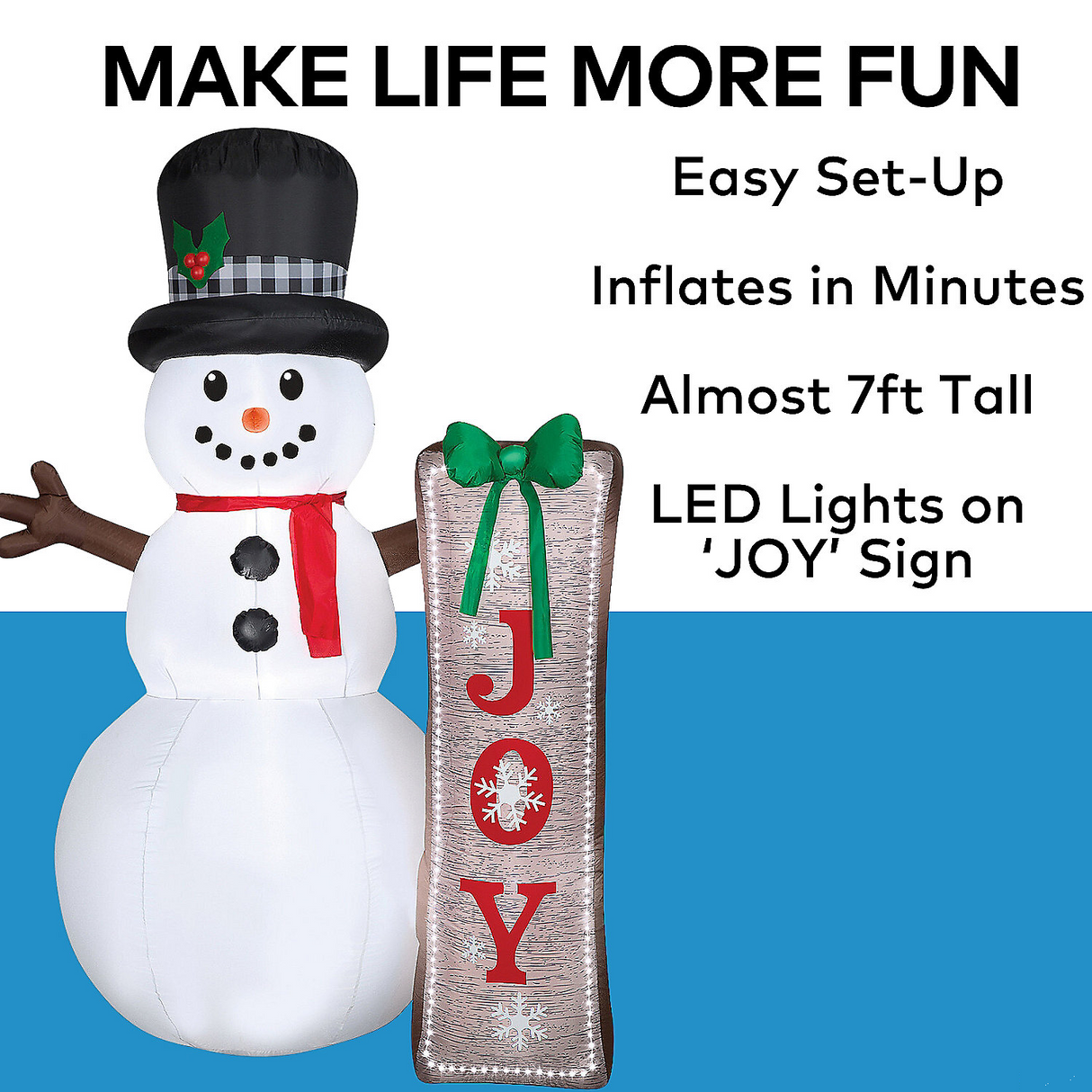 Airblown Snowman with Sign LED Lightshow 83" Inflatable Outdoor Yard Decor