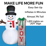 Airblown Snowman with Sign LED Lightshow 83" Inflatable Outdoor Yard Decor