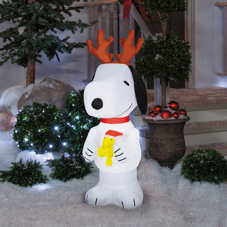 4 Ft. Airblown Inflatable Peanuts Christmas Snoopy with Antlers Outdoor Yard Decoration