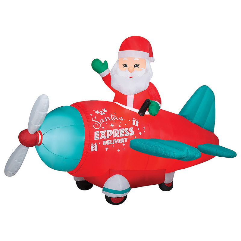 Airblown Animated Santa in Vintage Airplane 61" Inflatable Christmas Outdoor Yard Decor