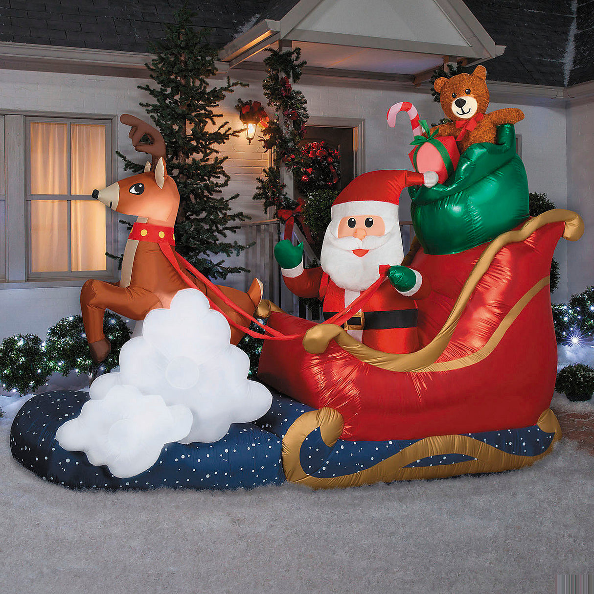 Airblown Inflatable Christmas Santa with Rocking Reindeer for Festive Outdoor Yard Decor