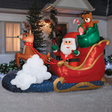 Airblown Animated Luxe Waving Santa w\/ Rocking Reindeer on a Cloud 84" Inflatable Christmas Outdoor Yard Decor