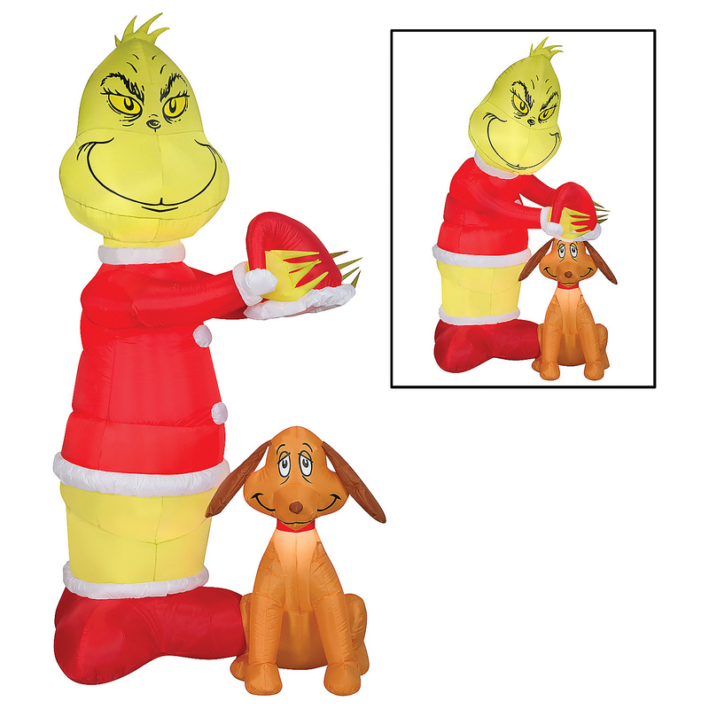 Airblown Animated Grinch Putting Santa Hat on Max 35" Inflatable Christmas Outdoor Yard Decor