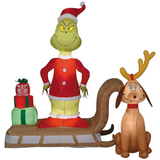 6 Ft. Airblown Inflatable Dr. Seuss How the Grinch Stole Christmas Grinch & Max with Sled Outdoor Yard Decoration
