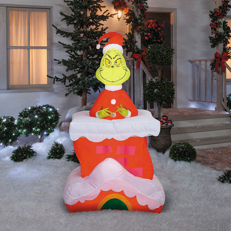 5 Ft. 6" Airblown Inflatable Dr. Seuss How the Grinch Stole Christmas Pop-Up Grinch with Chimney Outdoor Yard Decoration