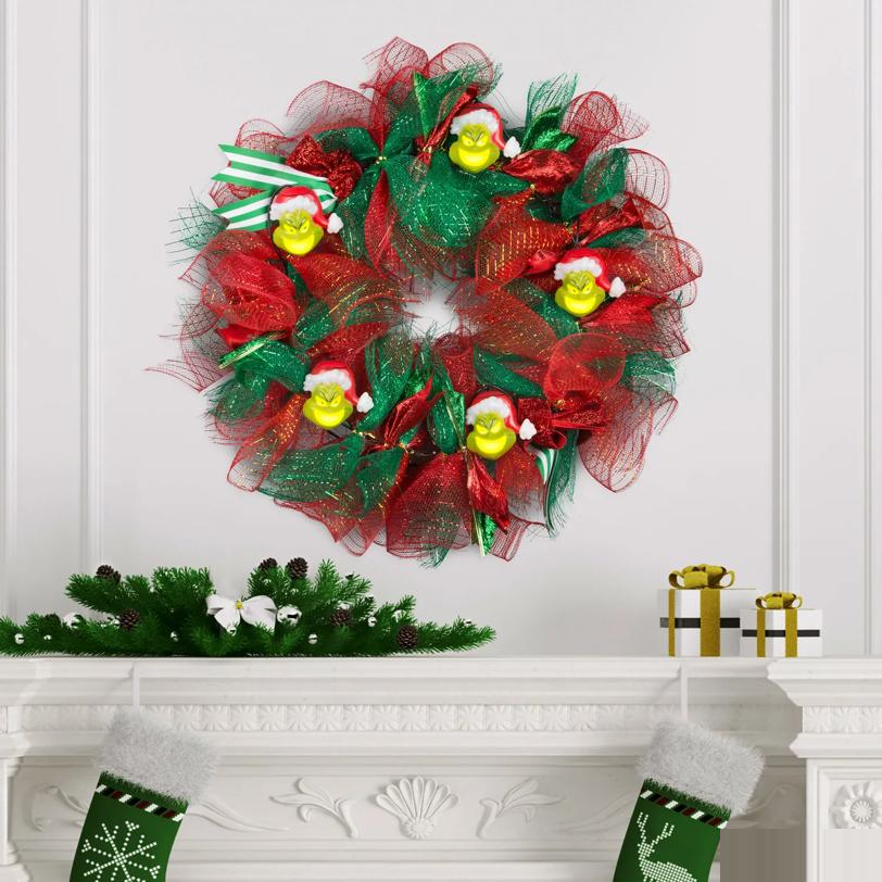 EmoteGlow™ Grinch Musical Wreath Lighted Christmas Decoration, 22"