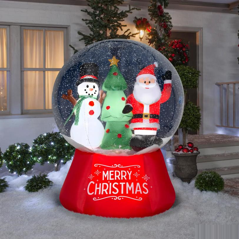 6 Ft. Airblown Santa & Snowman Snow Globe with Snow Pellets & Built-In LED Lights Christmas Outdoor Yard Decoration