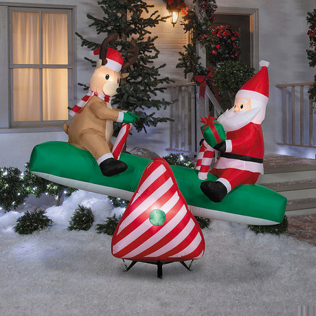 5 Ft. 6" Airblown Inflatable Animated Santa & Reindeer on a Teeter Totter Christmas Outdoor Yard Decoration