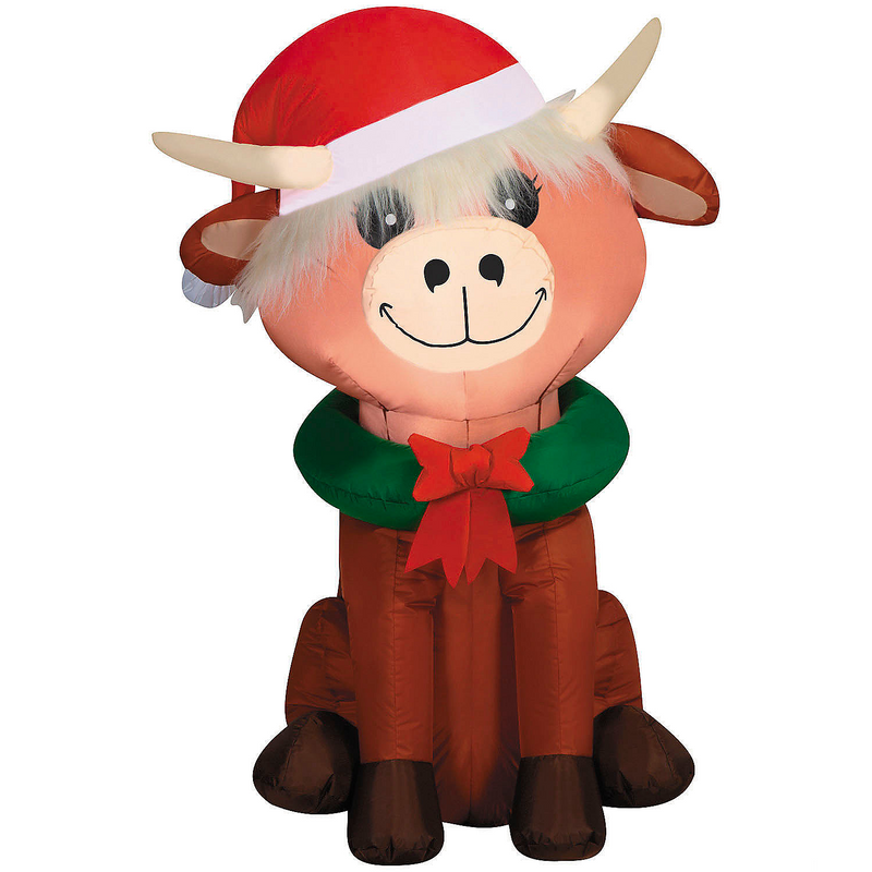 4 Ft. Airblown Inflatable Baby Highland Cow with Santa Hat Christmas Outdoor Yard Decoration