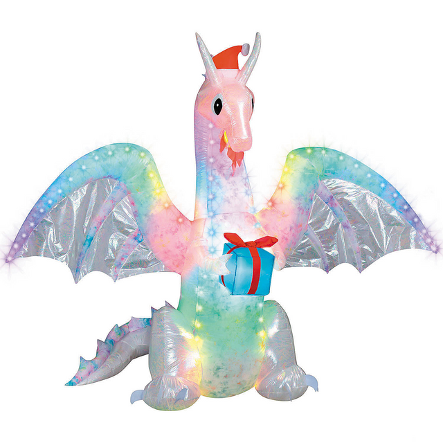 6 Ft. 10" Airblown Inflatable Rainbow Lightshow Dragon with Flaming Mouth Christmas Outdoor Yard Decoration