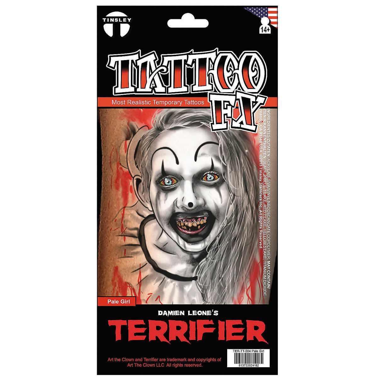 Terrifier 3 Pale Girl Temporary Tattoo for Halloween Costume Accessories and Themed Parties