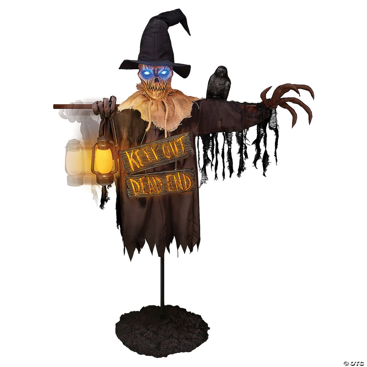 Sinister 78-Inch Animated Scarecrow with Lantern for Halloween Haunted Displays and Scary Decor