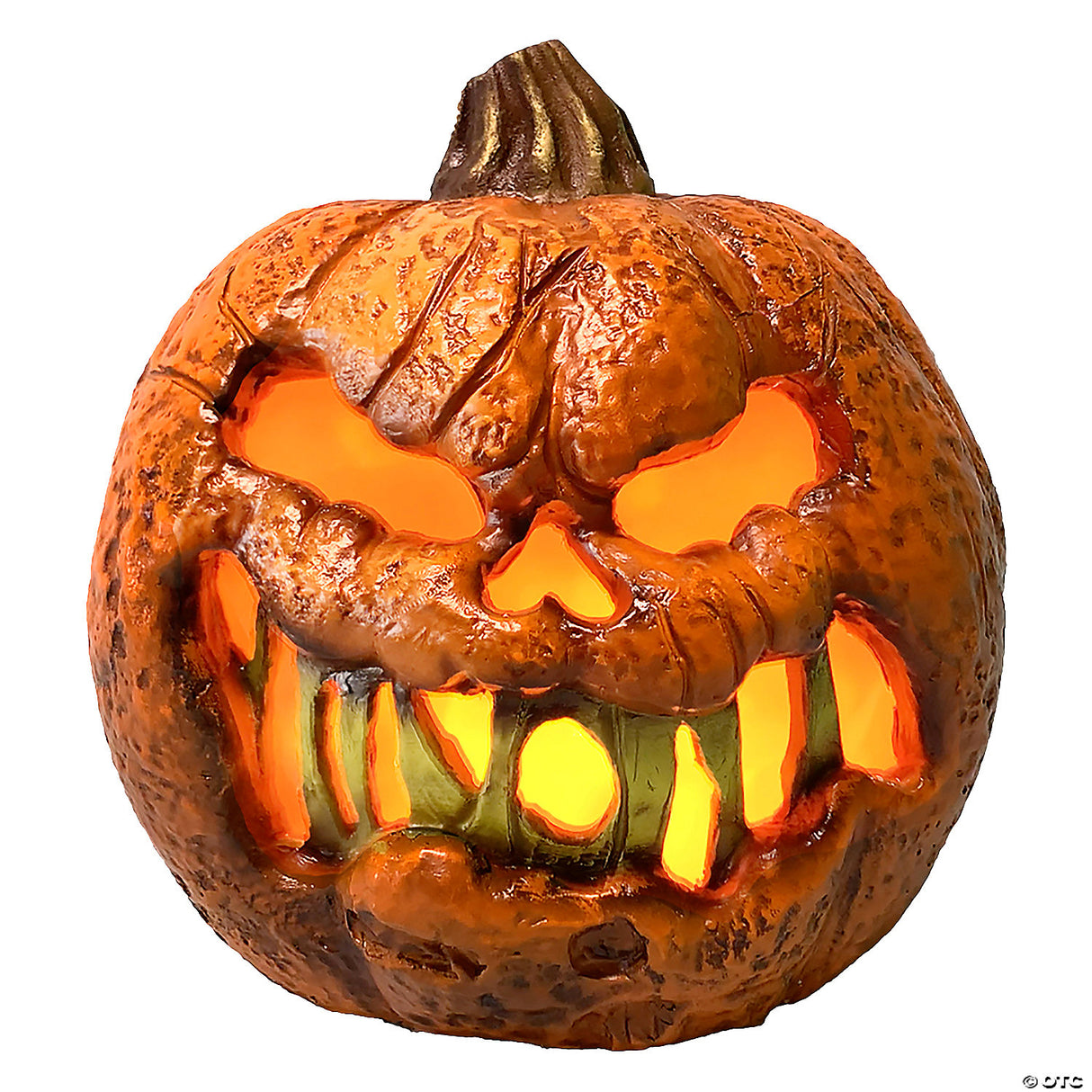8 Inch Rotten Flaming Pumpkin Decoration with Timer for Indoor Halloween Events and Spooky Decorations
