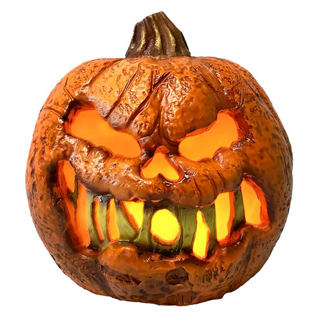 Rotten Flaming Pumpkin With Timer Halloween Decoration 8"