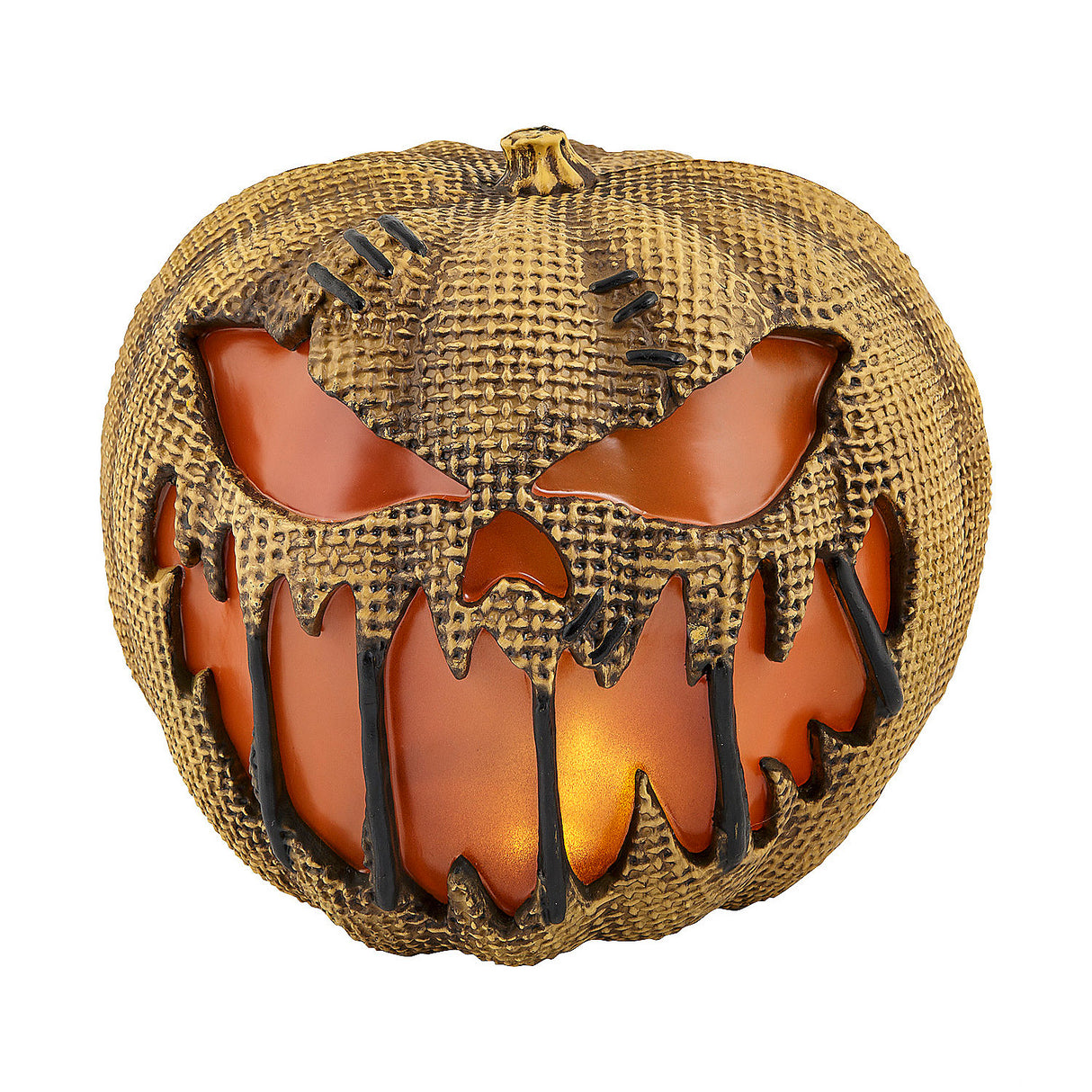 14 Inch Animated Flaming Burlap Pumpkin for Halloween Parties Spooky Decor and Fall Celebrations