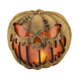 Animated Flaming Burlap Pumpkin Halloween Decoration, 14"