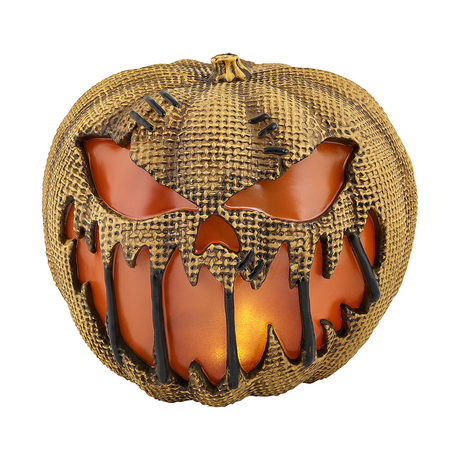 Animated Flaming Burlap Pumpkin Halloween Decoration, 14"