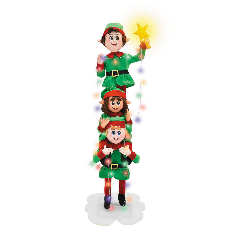 Light-Up LED Elf Stack with Sound for Indoor Outdoor Holiday Decorations and Festive Celebrations