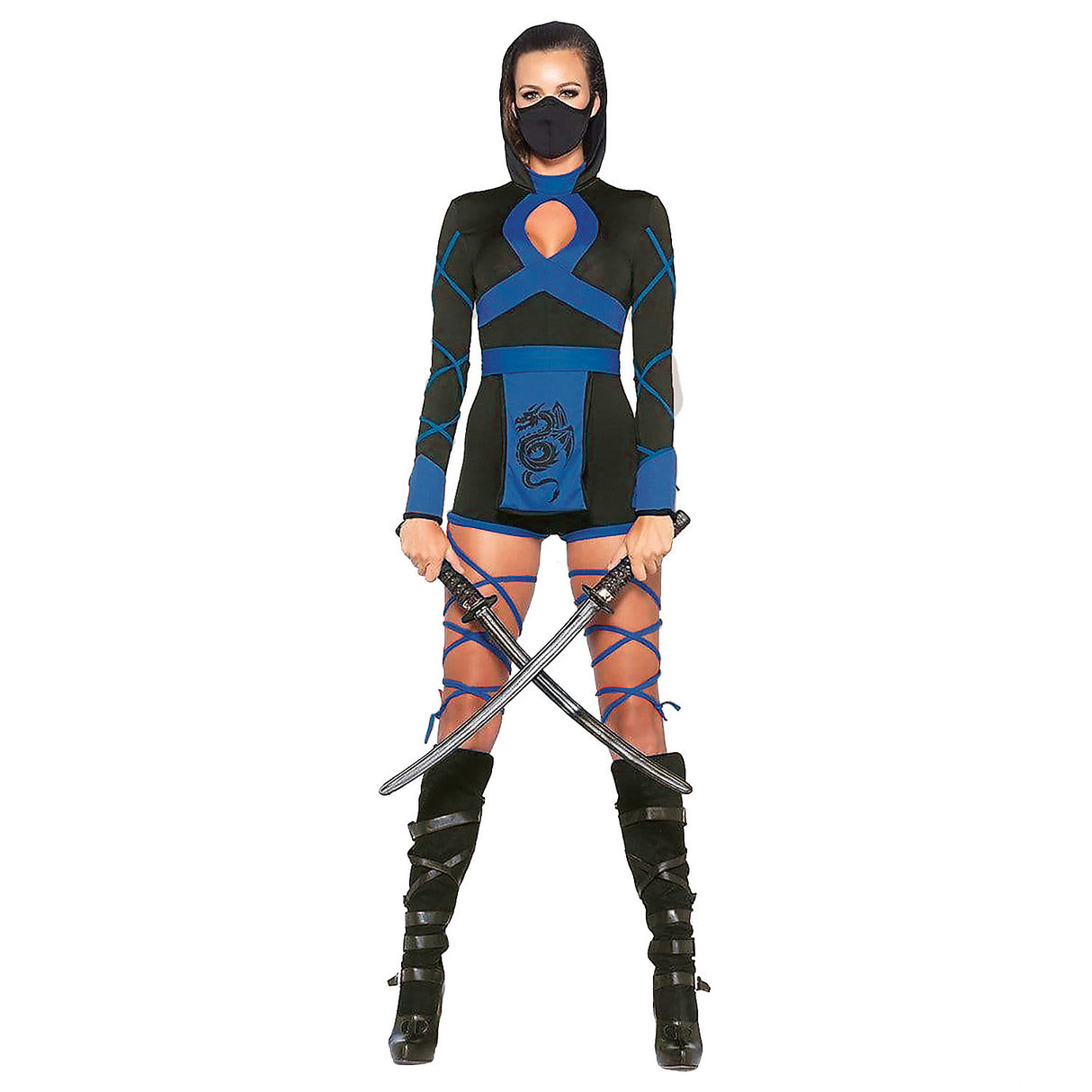 Adult Ninja 3Pc Black and Blue Costume for Halloween Parties and Themed Events