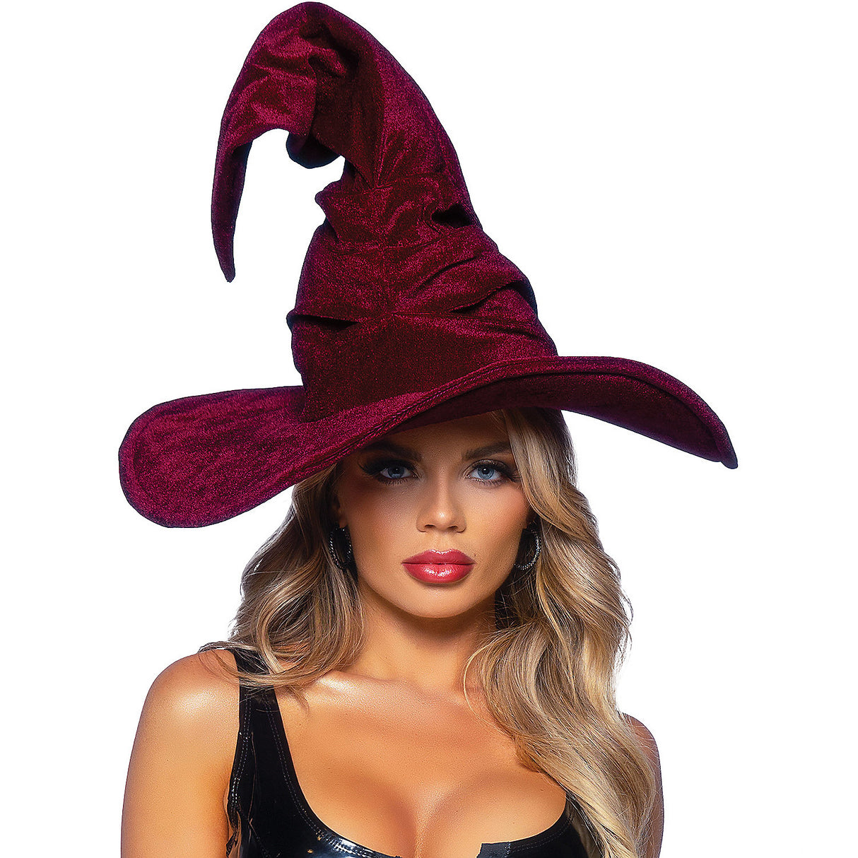 Stylish Velvet Ruched Witch Hat for Halloween Costume Parties and Themed Celebrations