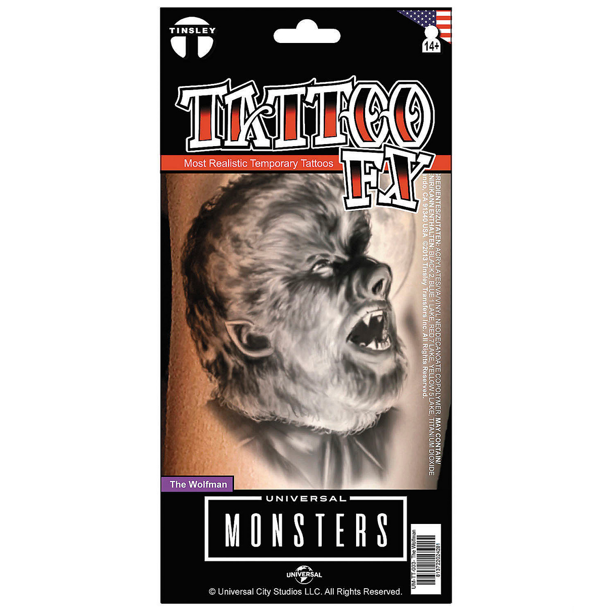 Tinsley Transfers Universal Monsters The Wolfman Temporary Tattoo