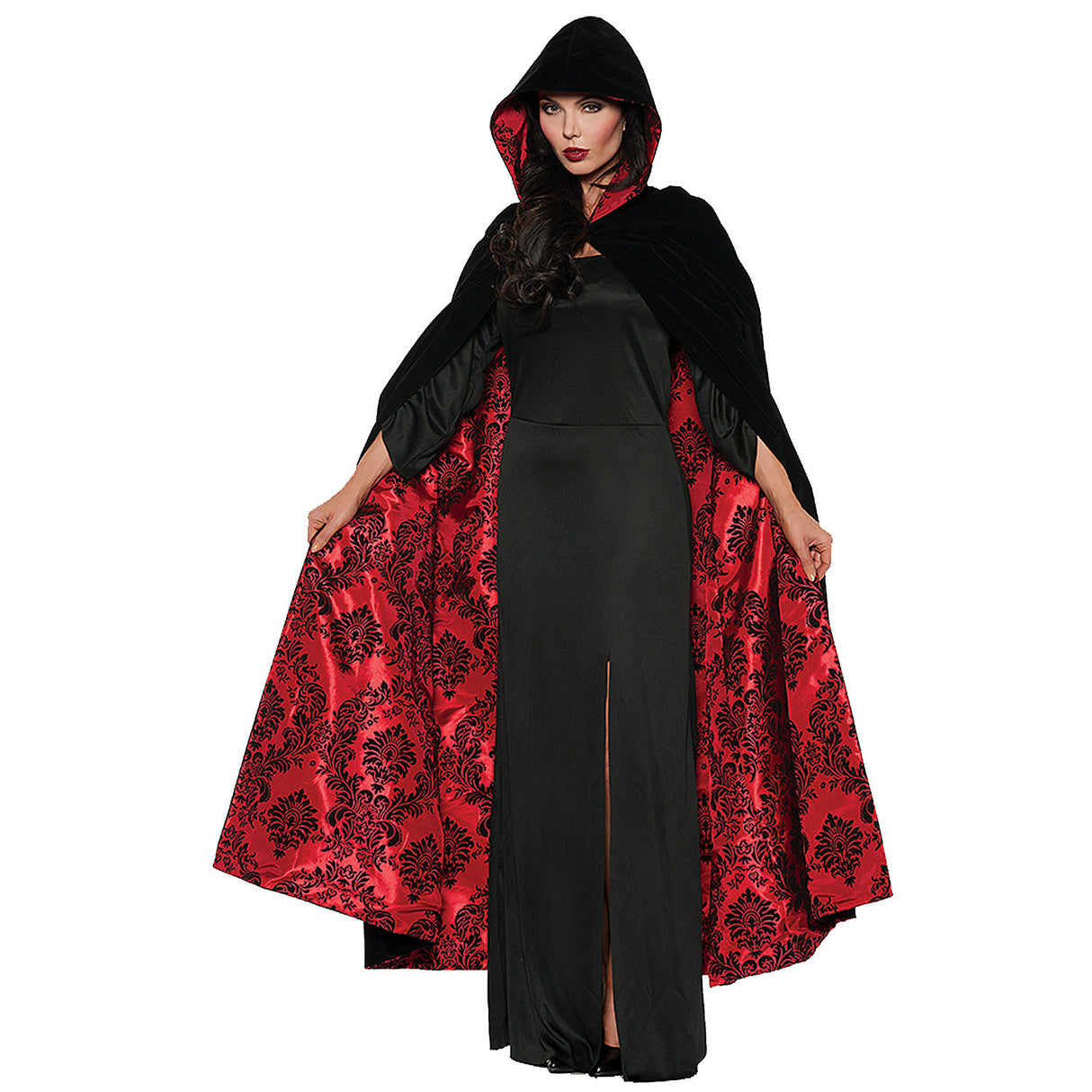 Elegant Red and Black Velvet Satin Cape for Halloween Parties Costume Events and Theatrical Performances