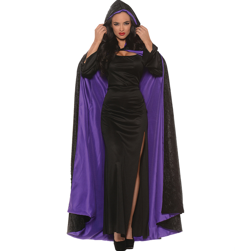 CAPE HOODED VELVET W PURPLE LI
