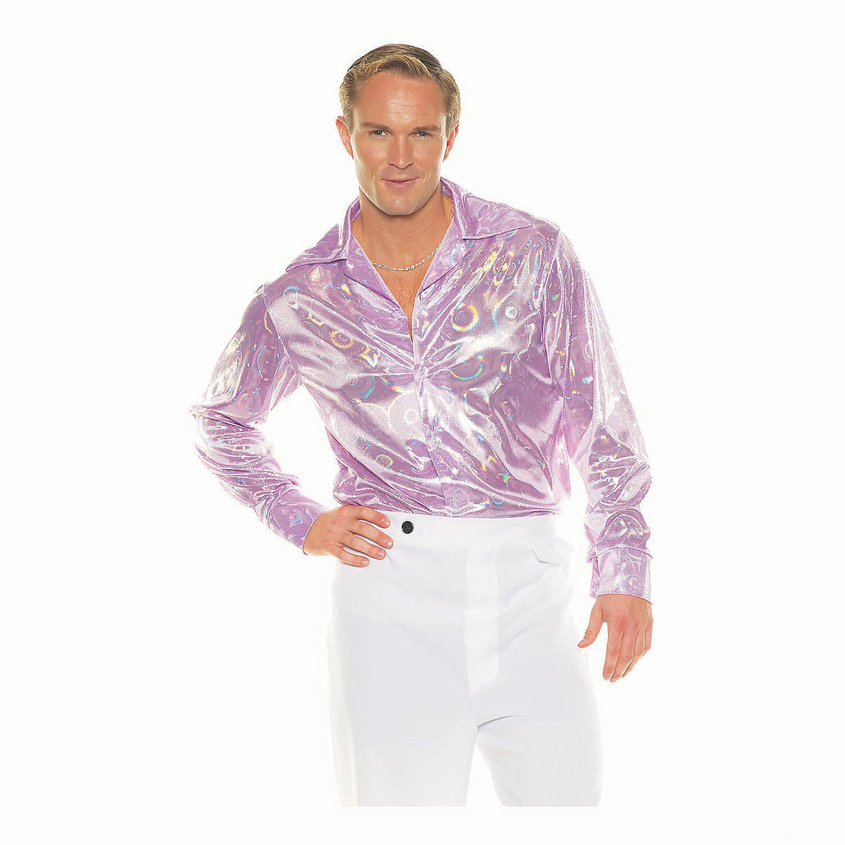 Funky Disco Shirt with Purple Circles for Retro Themed Parties and 70s Costume Events