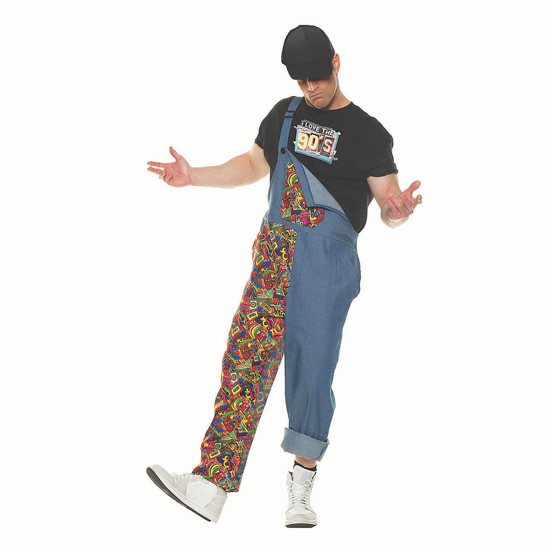 Trippin Adult Costume - 90's Inspired Overalls with Funky Prints product image displaying the featured design