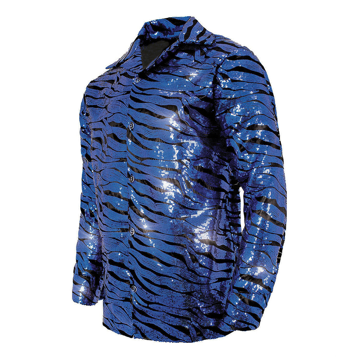 Shiny Blue Sequin Tiger Shirt for Halloween Parties Disco Events and Creative Costume Ideas