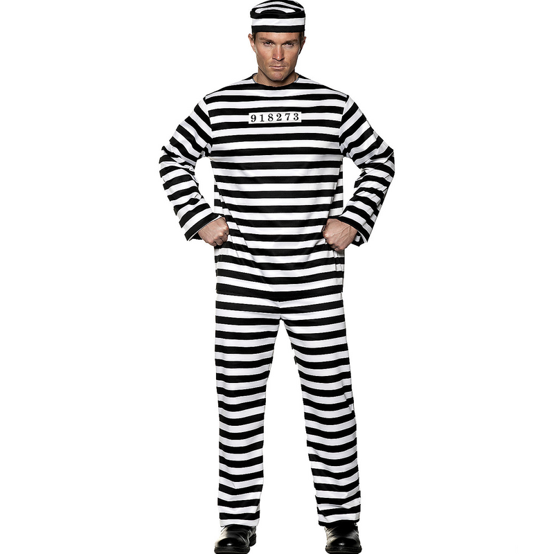 Adult male convict prisoner costume for Halloween