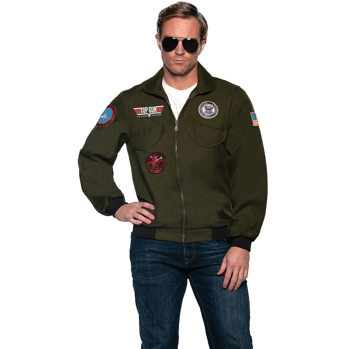 Authentic Navy Top Gun Pilot Jacket Adult Costume for Movie Themed Parties and Halloween Events