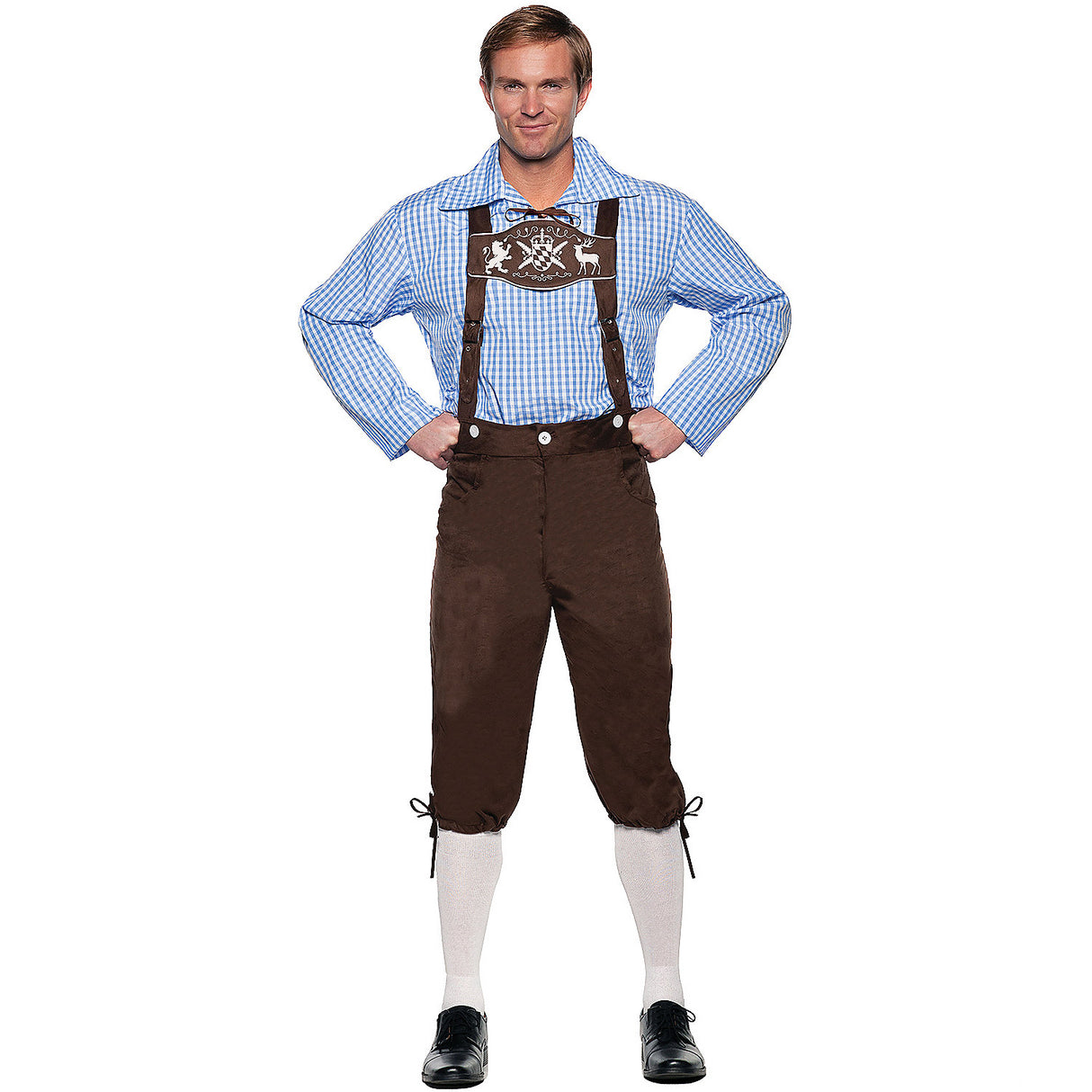 Deluxe Lederhosen Brown Adult Costume for Oktoberfest Parties and Halloween Celebrations