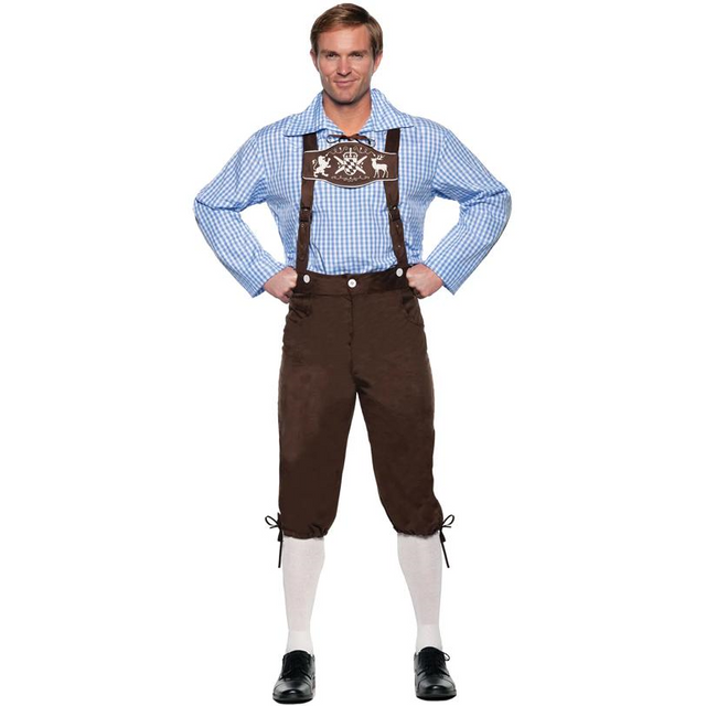RADYAN Deluxe Lederhosen Brown Adult Costume Men's Standard - Traditional lederhosen design for authenticity