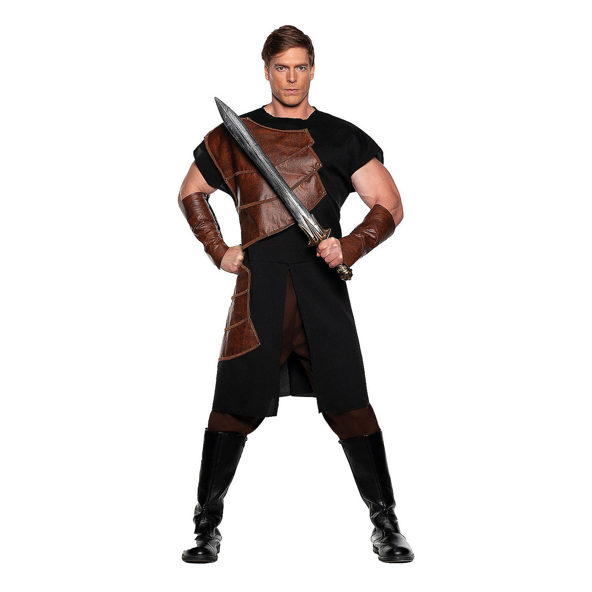 Epic Men's Brown Dragon Slayer Costume for Halloween Adventures Cosplay and Dress-Up Events
