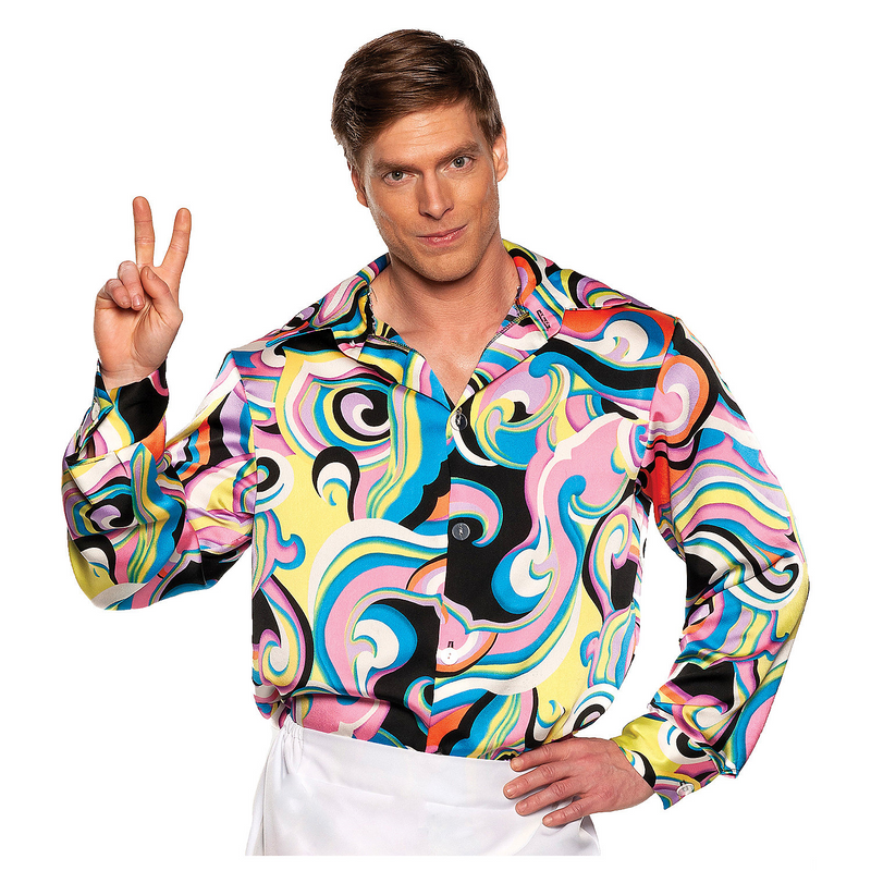 Groovy Men's 60s Multicolor Shirt for Retro Costumes Halloween Parties and Themed Events