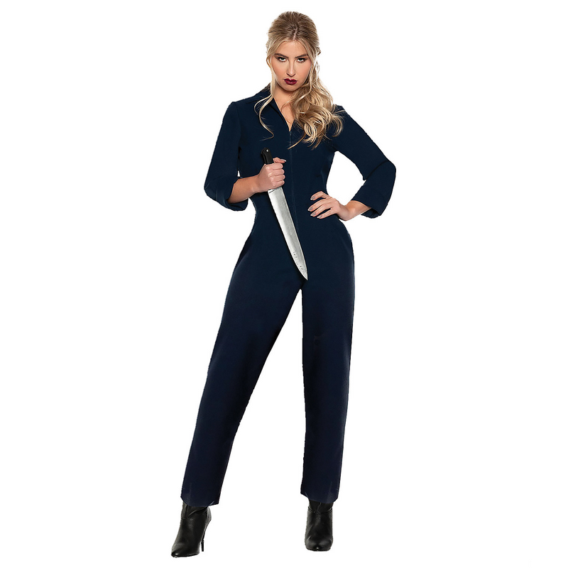 Stylish Women's Blue Horror Jumpsuit for Halloween Events and Spooky Costume Parties