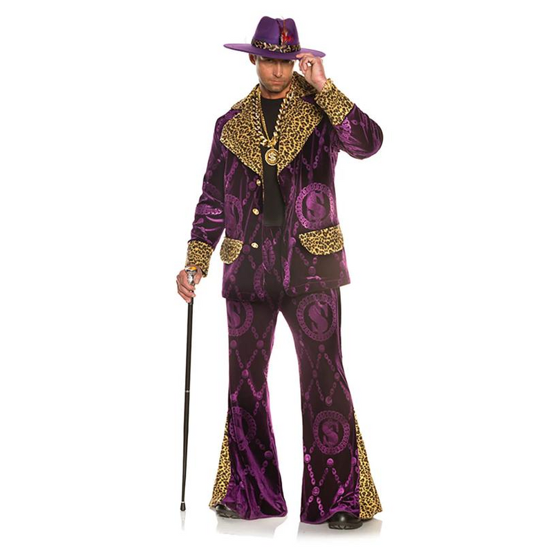Adults Big Player Velvet Fur-Trimmed Jacket with Bell Bottom Pants & Hat - One Size