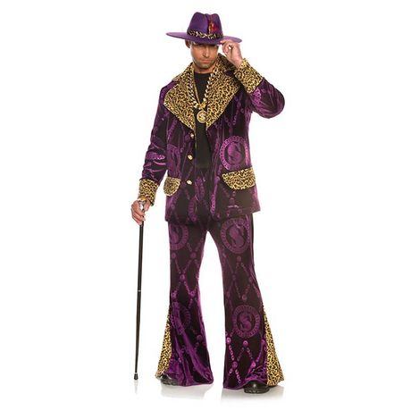 Adults Big Player Velvet Fur-Trimmed Jacket with Bell Bottom Pants & Hat - One Size