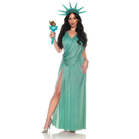 RADYAN Adults Liberty Dress Costume with Crown - Full-length green gown with a v-neck design