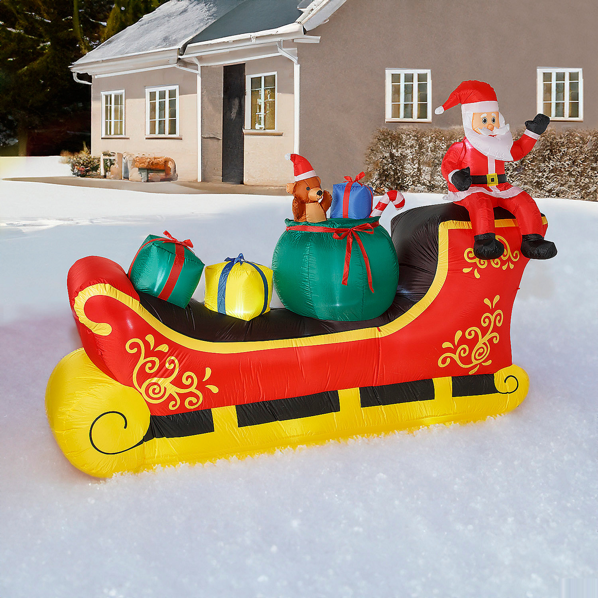 Blow-Up Inflatable Santa Sleigh Outdoor Yard Decoration 10 Ft.