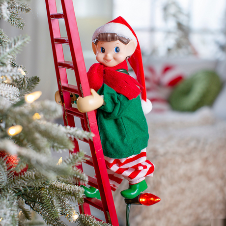 43' Animated Ladder Climbing Elf Christmas Decoration