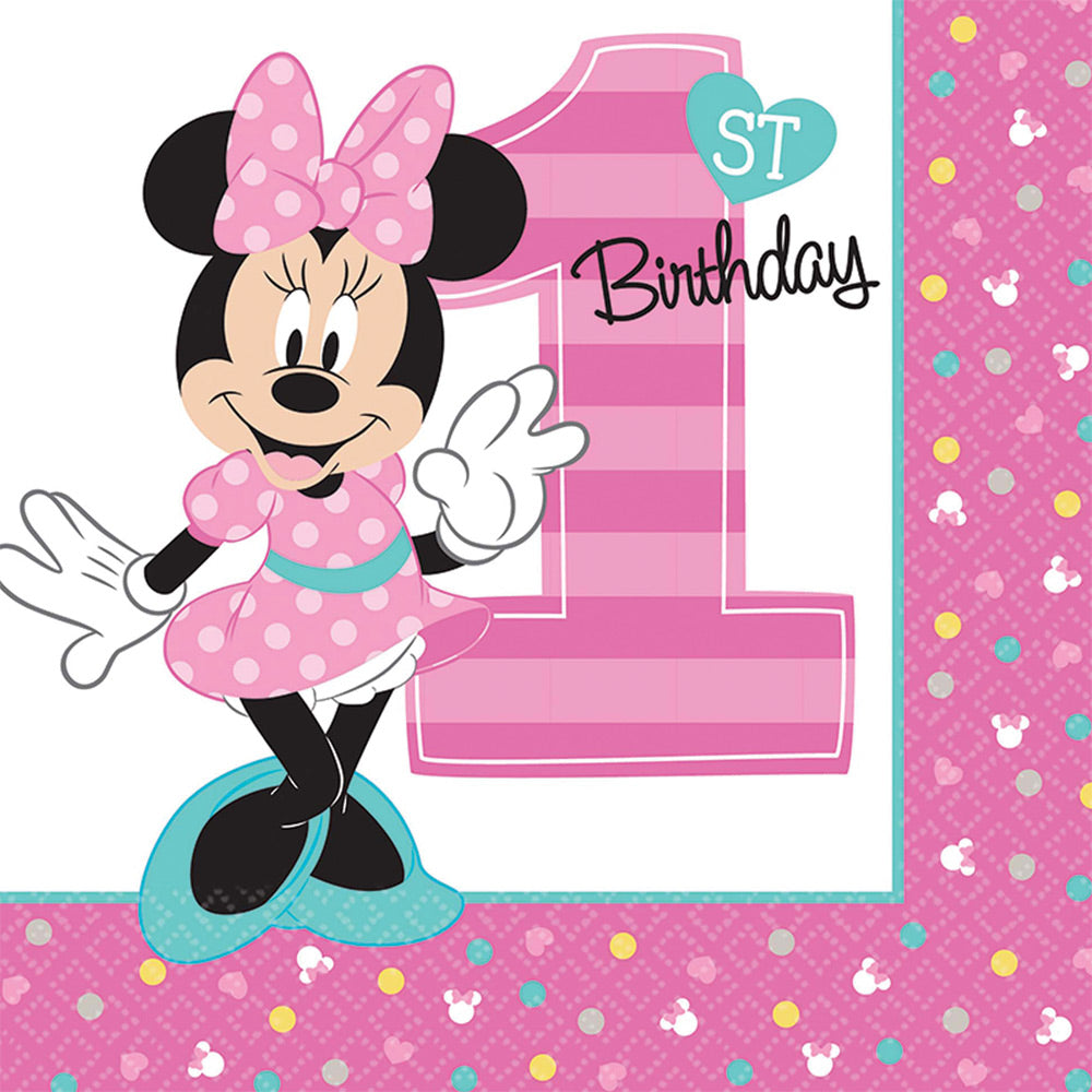 Colorful Minnie 1st Birthday Luncheon Napkins for Celebrations and Parties
