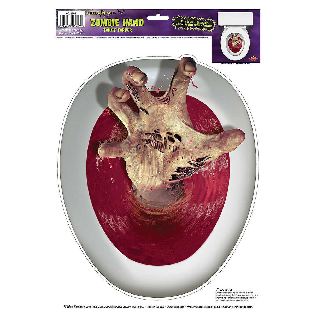 Creepy Zombie Hand Toilet Topper for Halloween Bathroom Decor and Spooky Parties