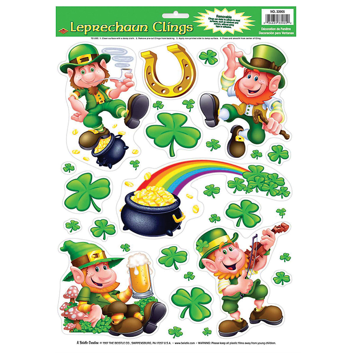 Decorative Leprechaun Shamrock Window Clings for St Patricks Day Festivities and Home Decor