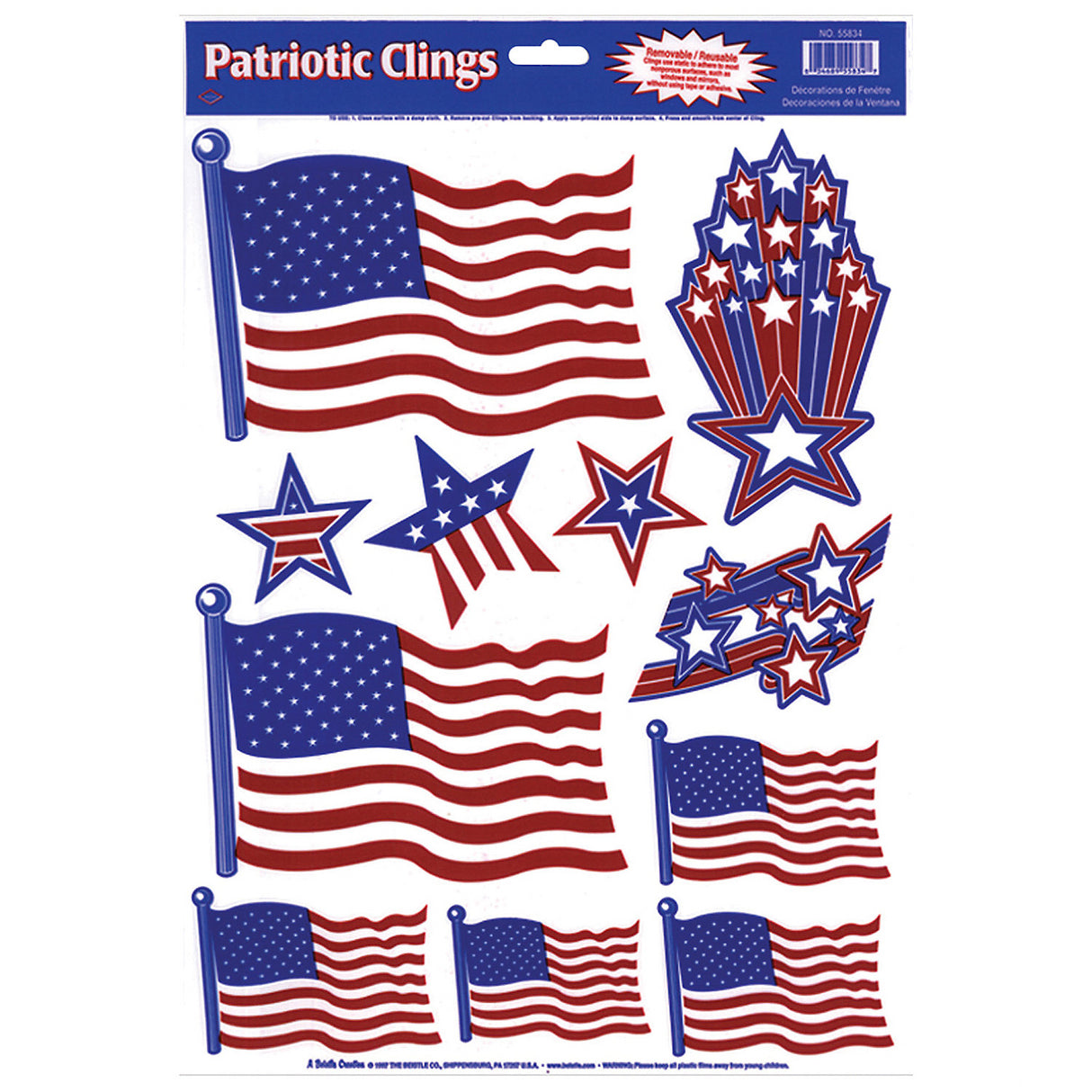 Stars And Stripes Patriotic Window Clings for 4th of July Olympic Events and Election Day Decor