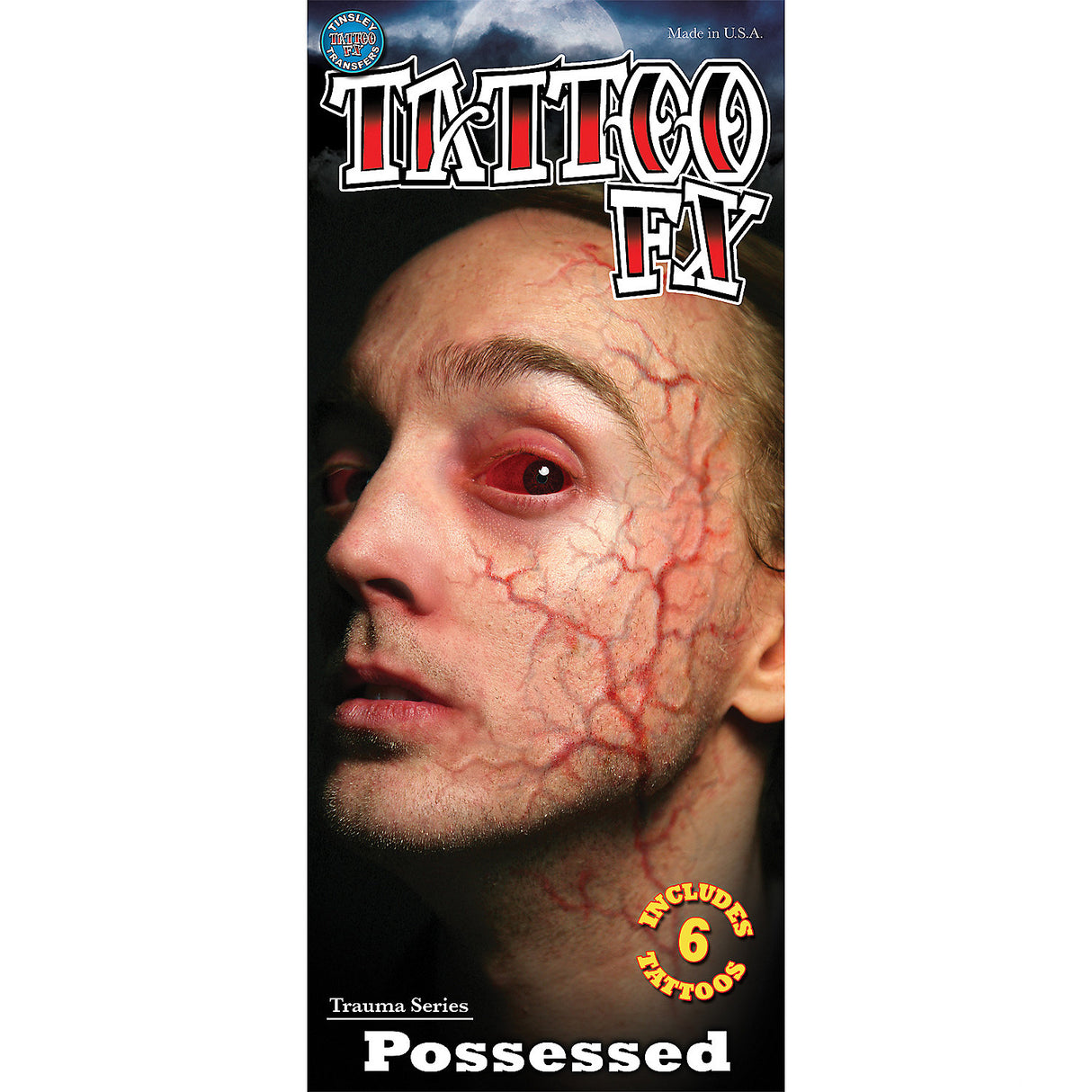 Realistic Possessed Trauma Tattoo for Halloween Costume Parties and Theatrical Performances