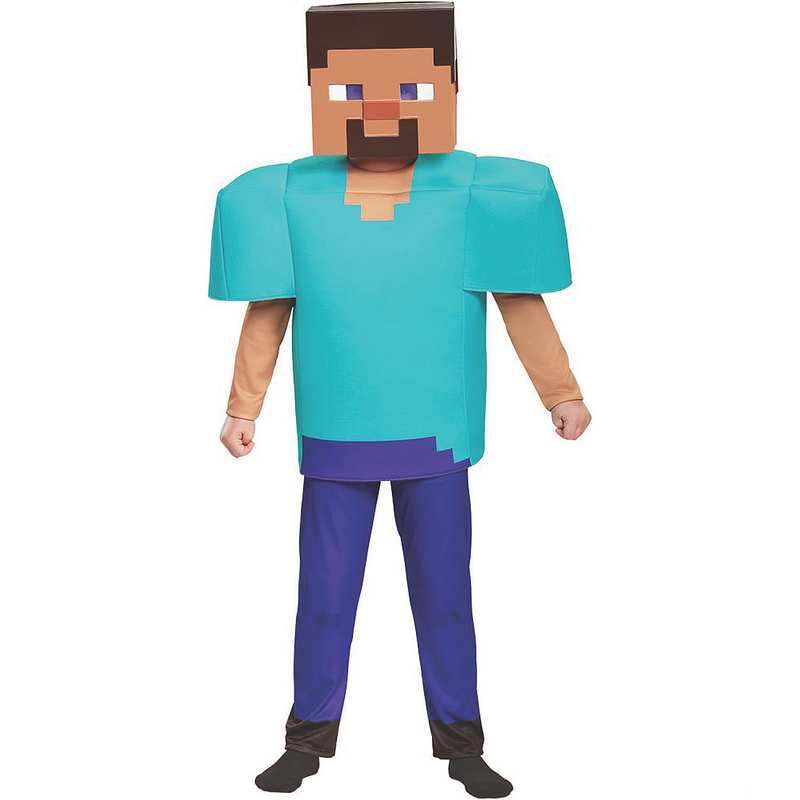Deluxe STEVE Child Costume for Halloween Kids Parties and Minecraft Adventures