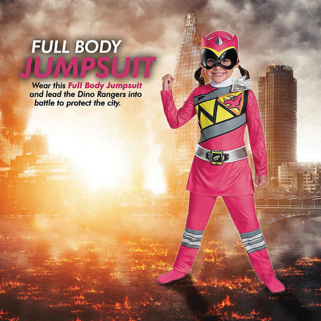 Girl's Pink Ranger Dino Charge Costume for Halloween Playtime and Superhero Parties