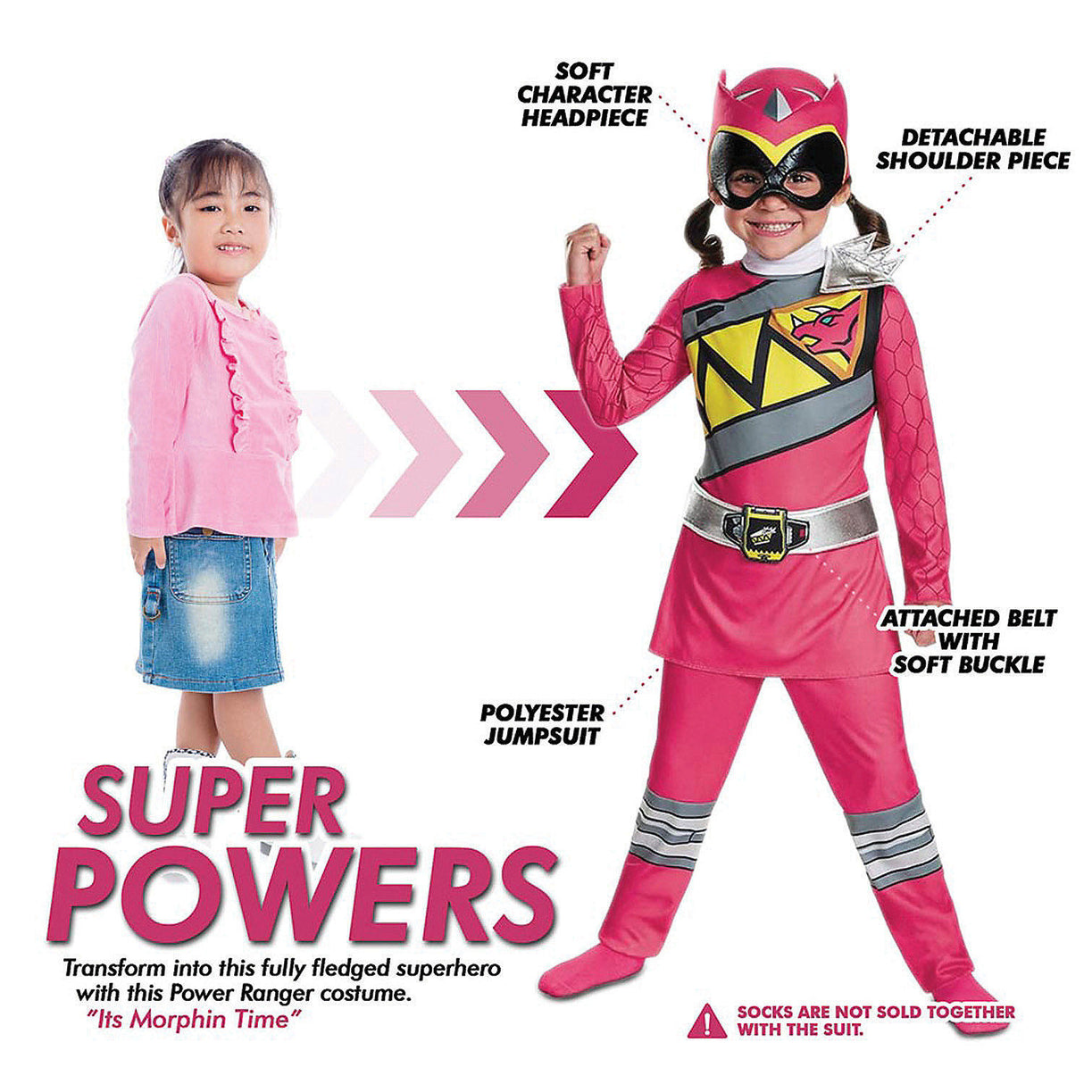 Girl's Pink Ranger Dino Charge Costume for Halloween Playtime and Superhero Parties